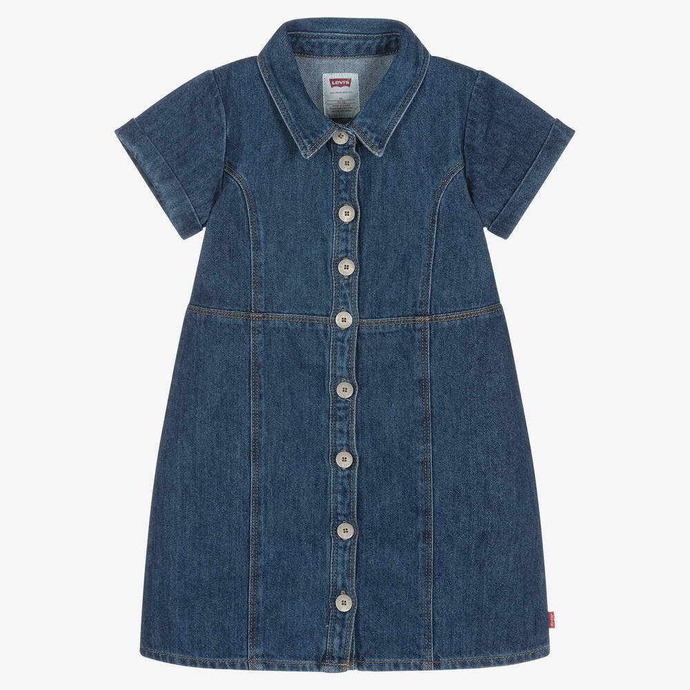 Levi's - فستان قطن دنيم لون أزرق  | Childrensalon