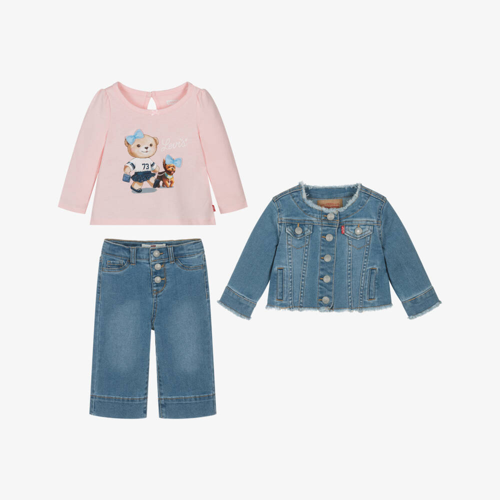 Levi's-Girls Blue Denim Jacket & Trouser Set | Childrensalon Outlet