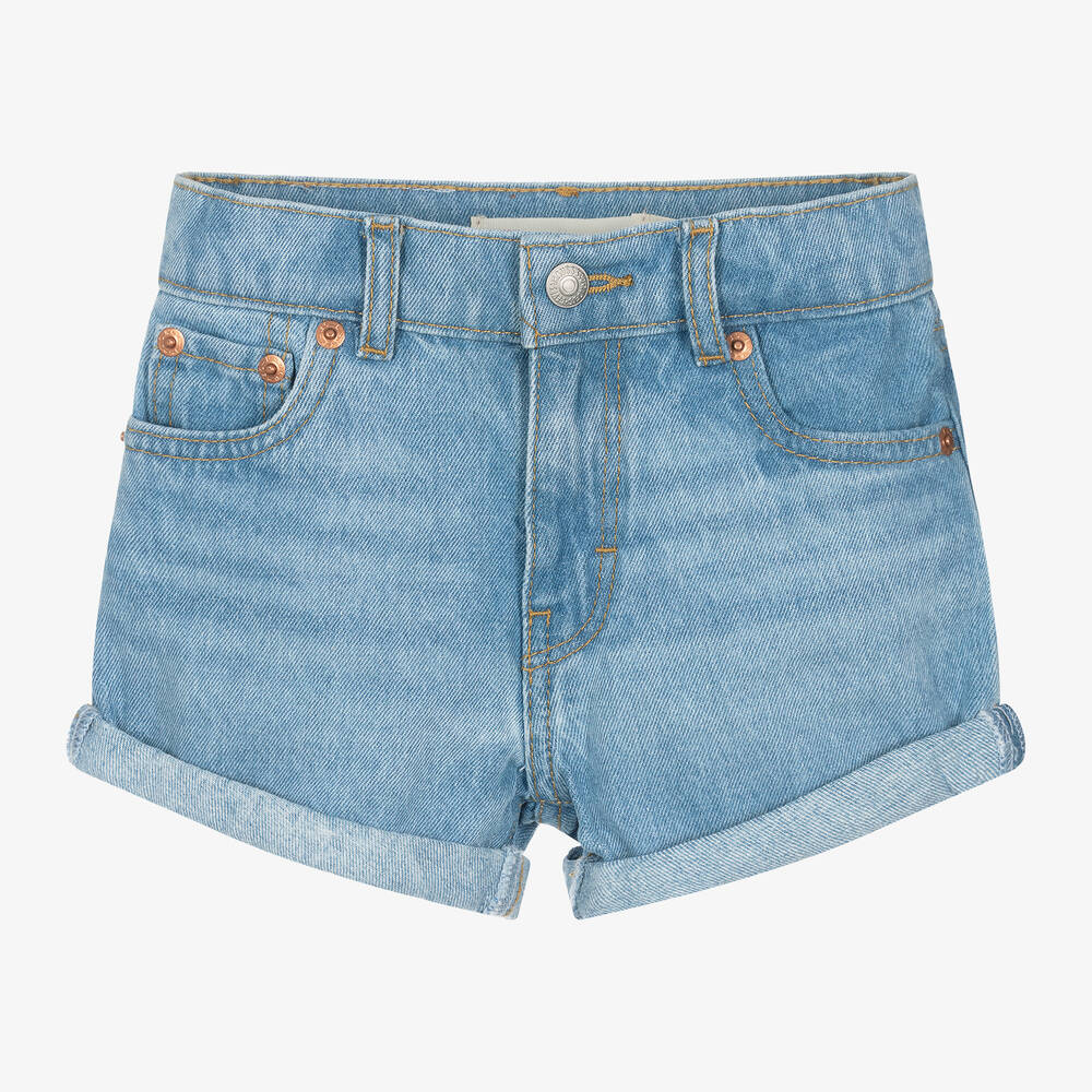 Levi s Girls Blue Denim Mini Mom Shorts Childrensalon Outlet