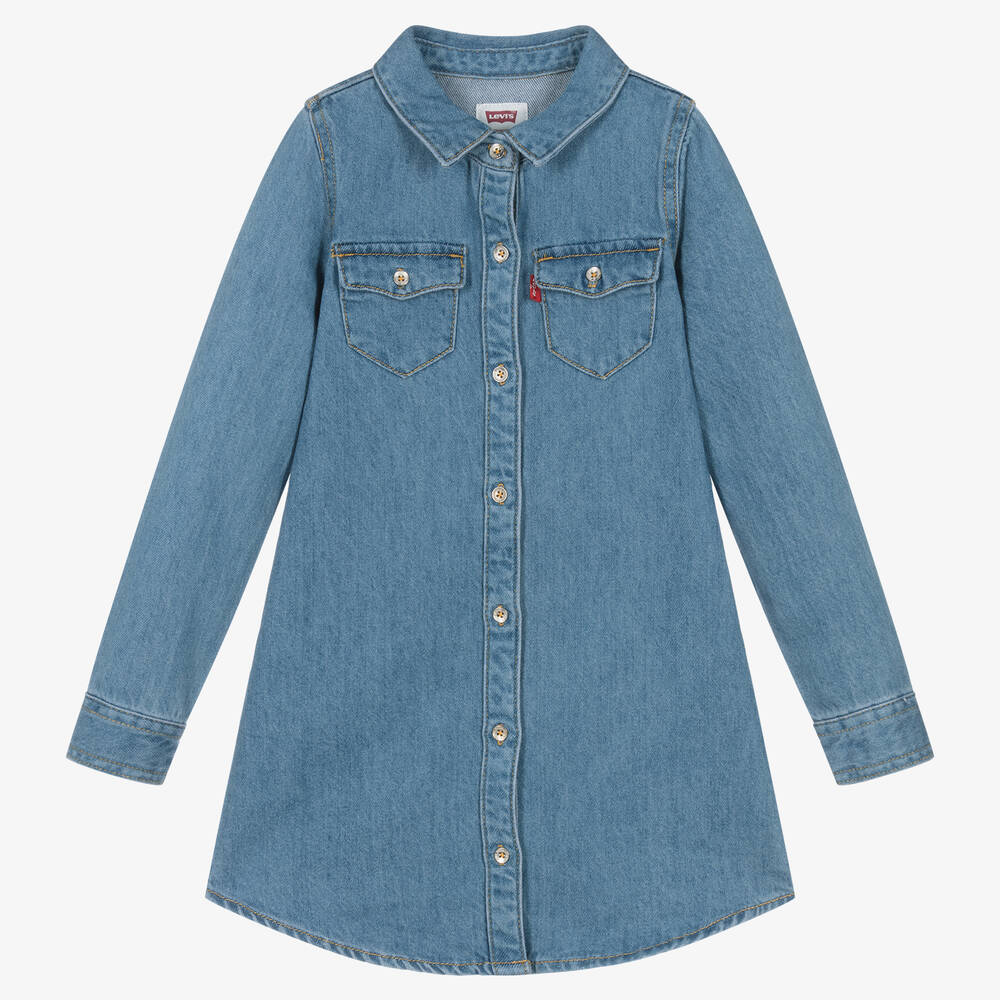 Levi's - فستان بطابع قميص قطن دنيم عضوي لون أزرق | Childrensalon
