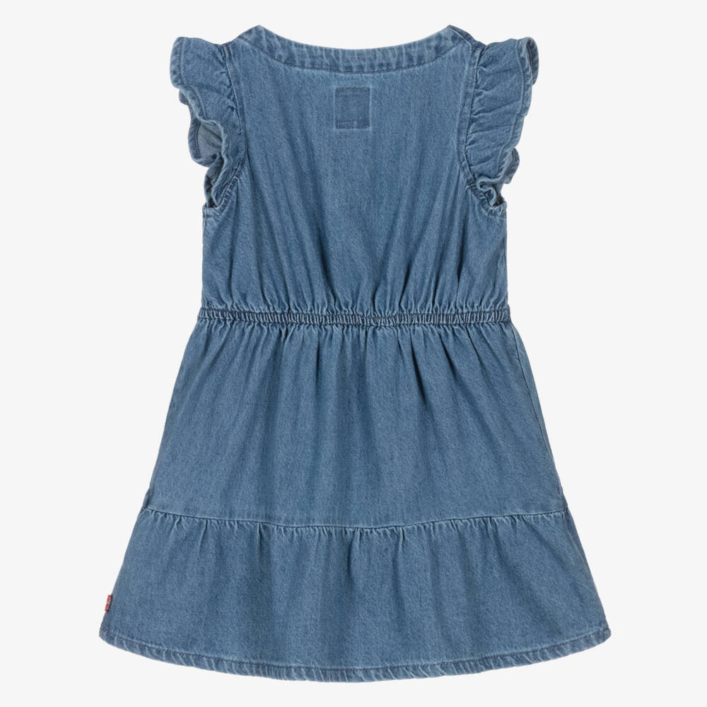 Levi's-Girls Blue Denim Tiered Dress with Ruffle Sleeves | Childrensalon Outlet