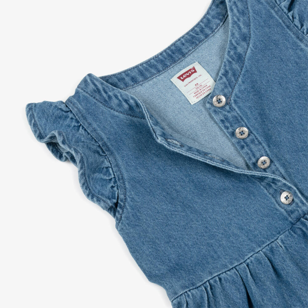Levi's-Girls Blue Denim Tiered Dress with Ruffle Sleeves | Childrensalon Outlet