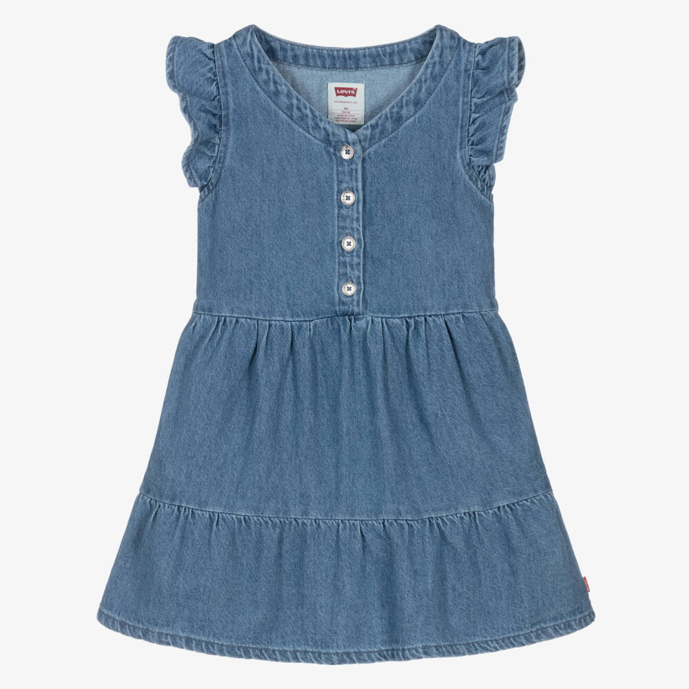 Levi's-Girls Blue Denim Tiered Dress with Ruffle Sleeves | Childrensalon Outlet
