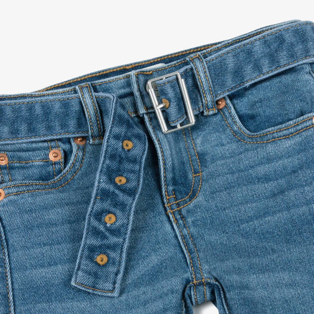 Levi's-Girls Blue Flared Denim Jeans with Belt | Childrensalon Outlet