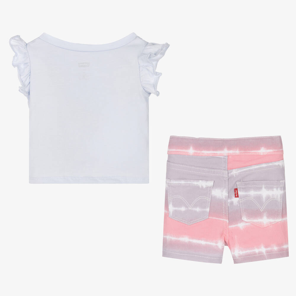 Levi's-Girls Blue & Pink Cotton Shorts Set | Childrensalon Outlet