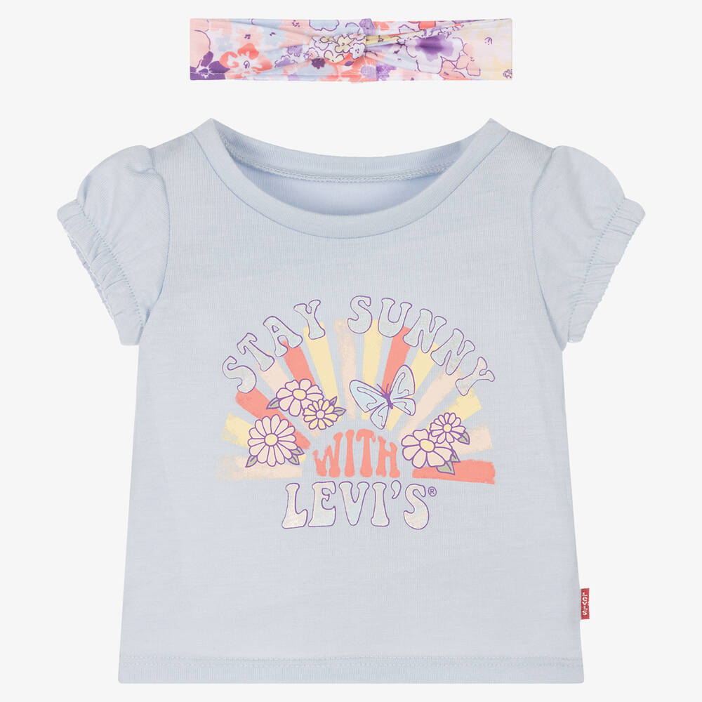 Girls Blue T Shirt Headband Set