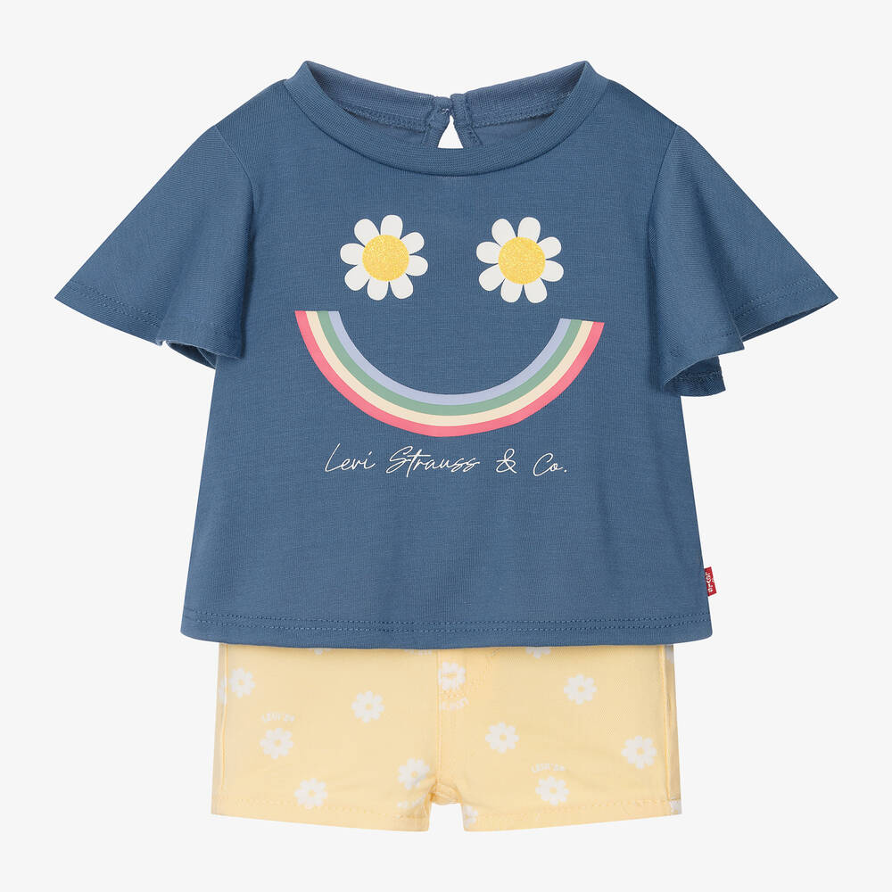 Levi's-Girls Blue & Yellow Floral Shorts Set | Childrensalon Outlet