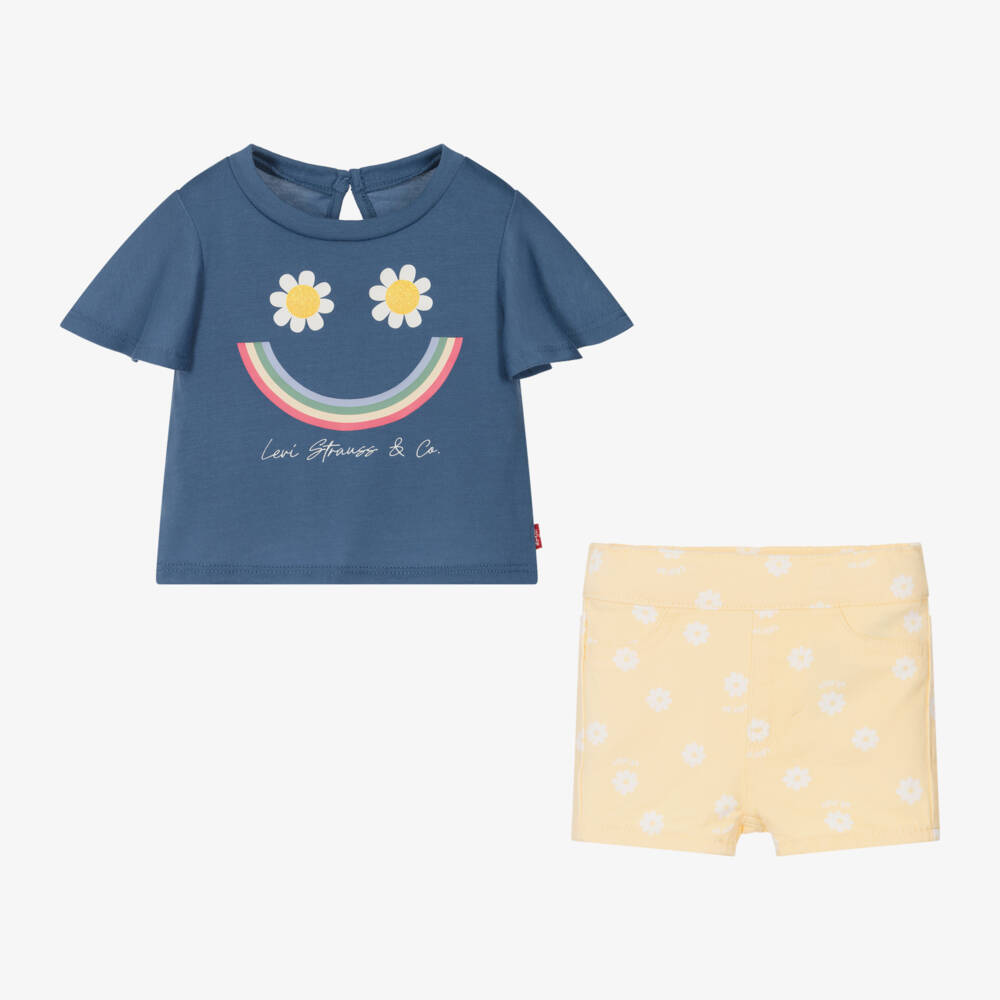 Levi's-Girls Blue & Yellow Floral Shorts Set | Childrensalon Outlet