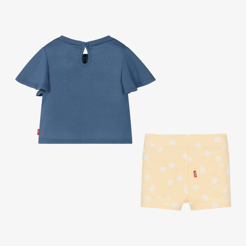 Levi's-Girls Blue & Yellow Floral Shorts Set | Childrensalon Outlet