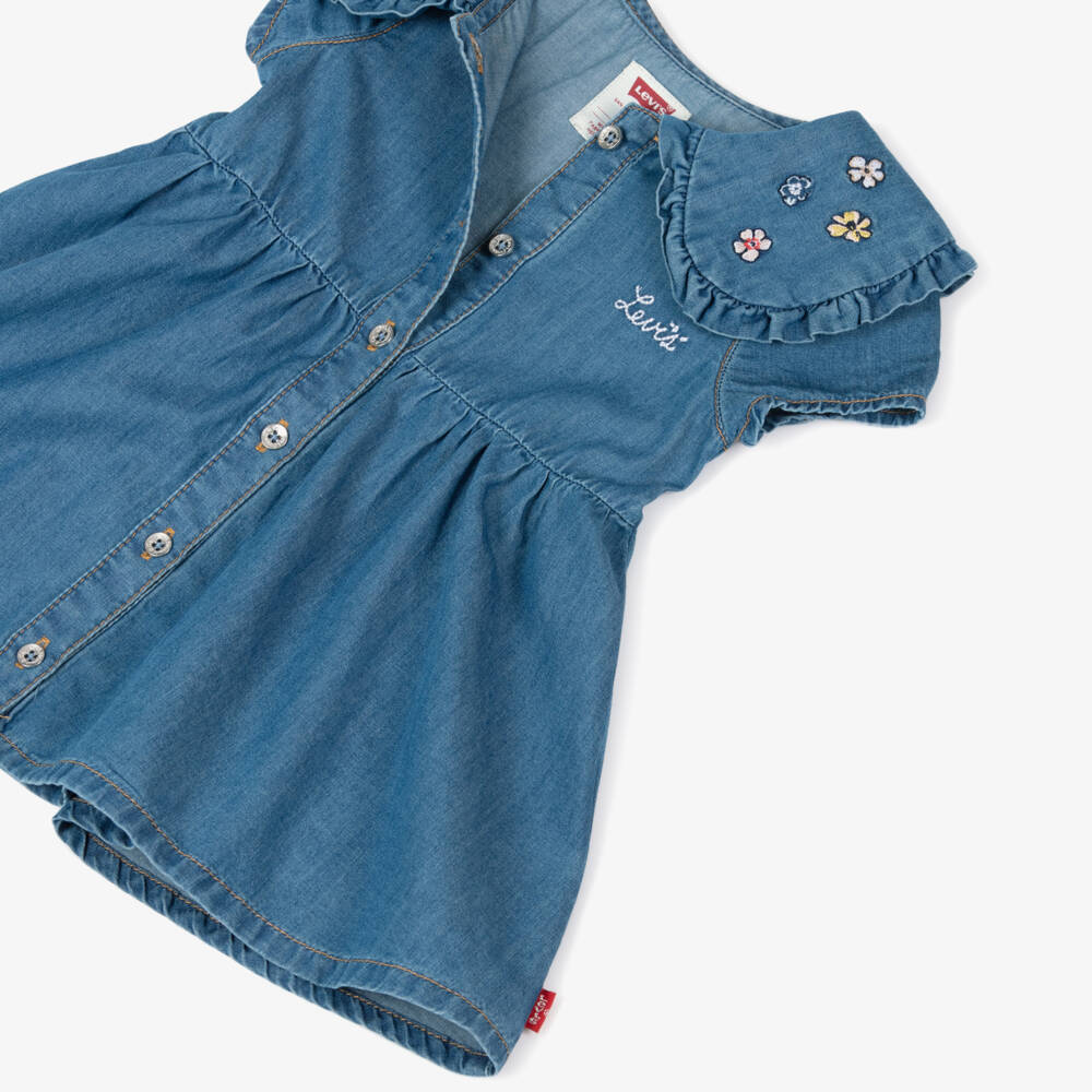 Levi's-Girls Chambray Frock with Floral Trim | Childrensalon Outlet
