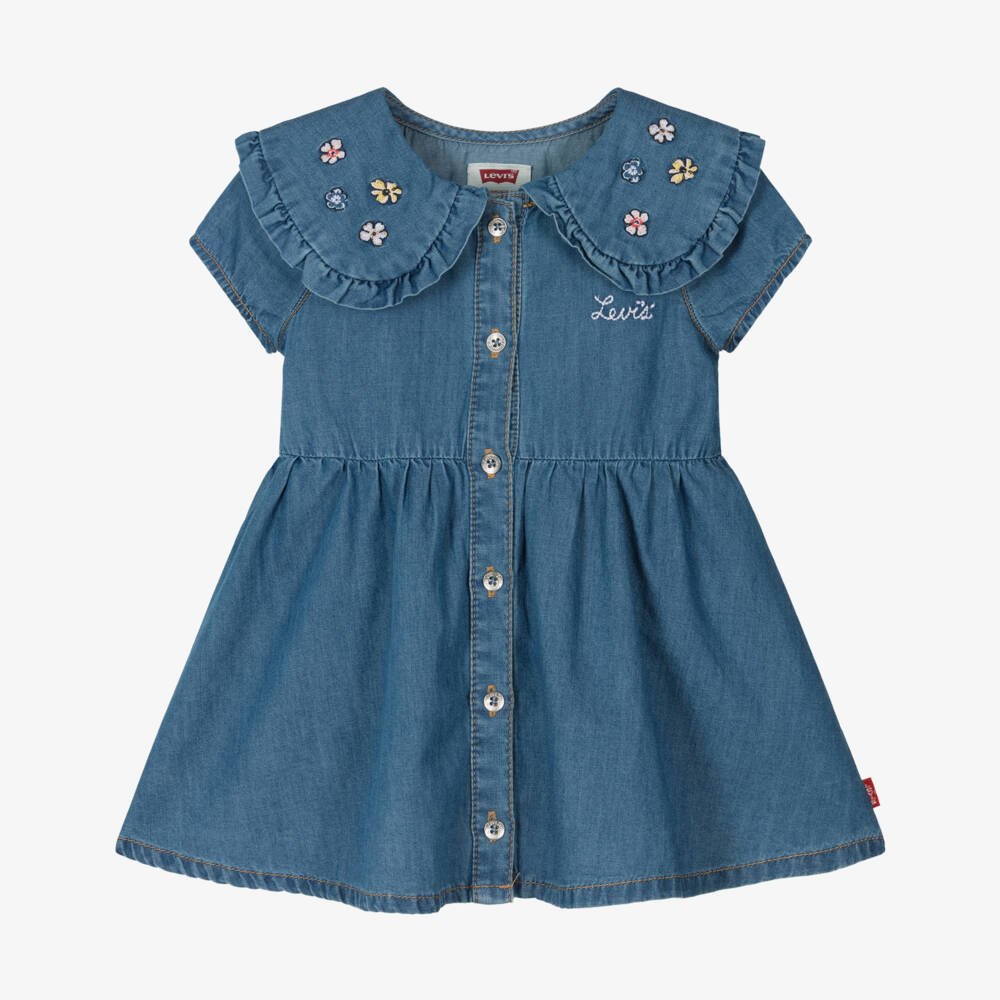 Levi's-Girls Chambray Frock with Floral Trim | Childrensalon Outlet