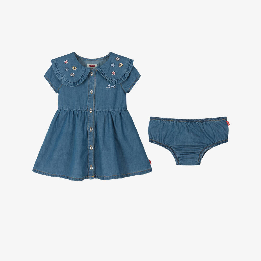 Levi's-Girls Chambray Frock with Floral Trim | Childrensalon Outlet