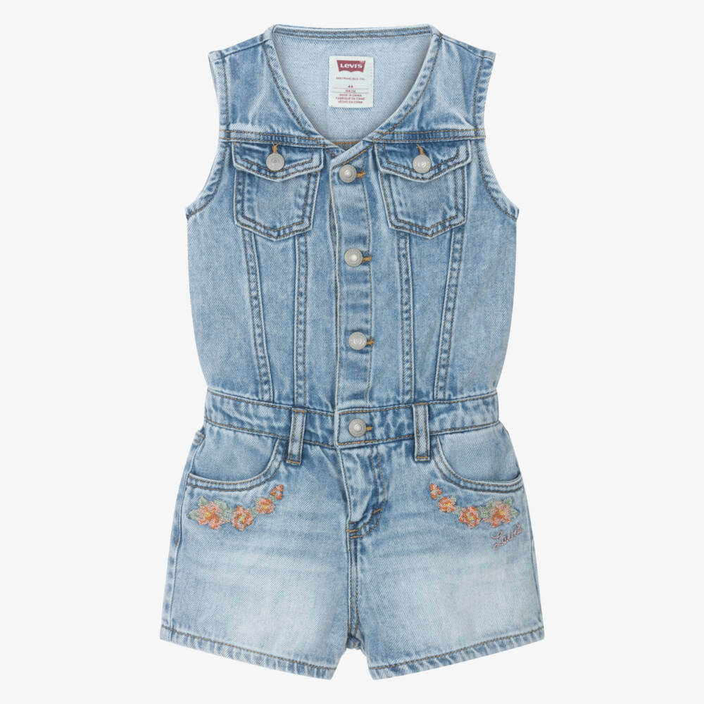 Levi's-Girls Classic Blue Denim Romper | Childrensalon Outlet