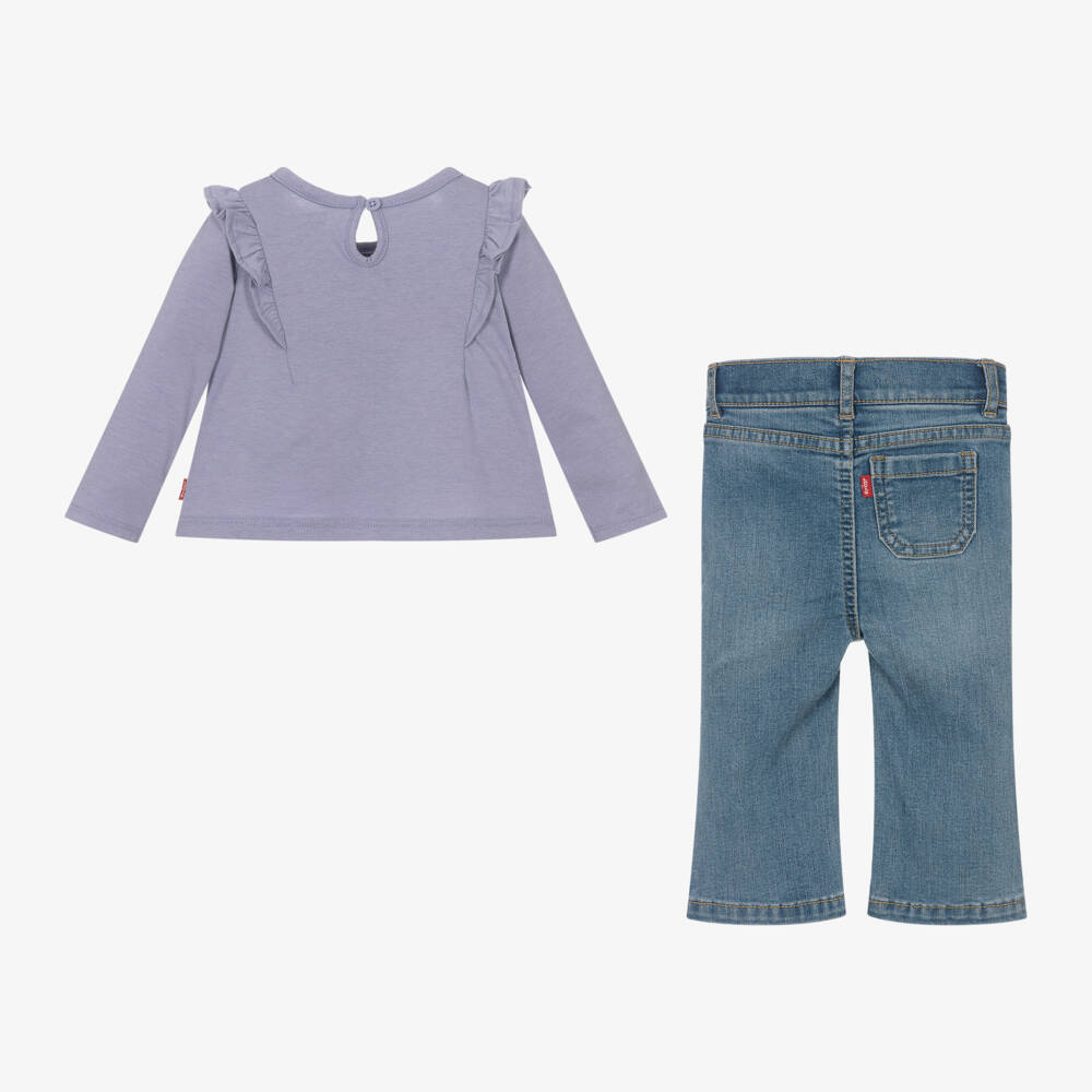 Levi's-Girls Denim and Lilac Top Set | Childrensalon Outlet