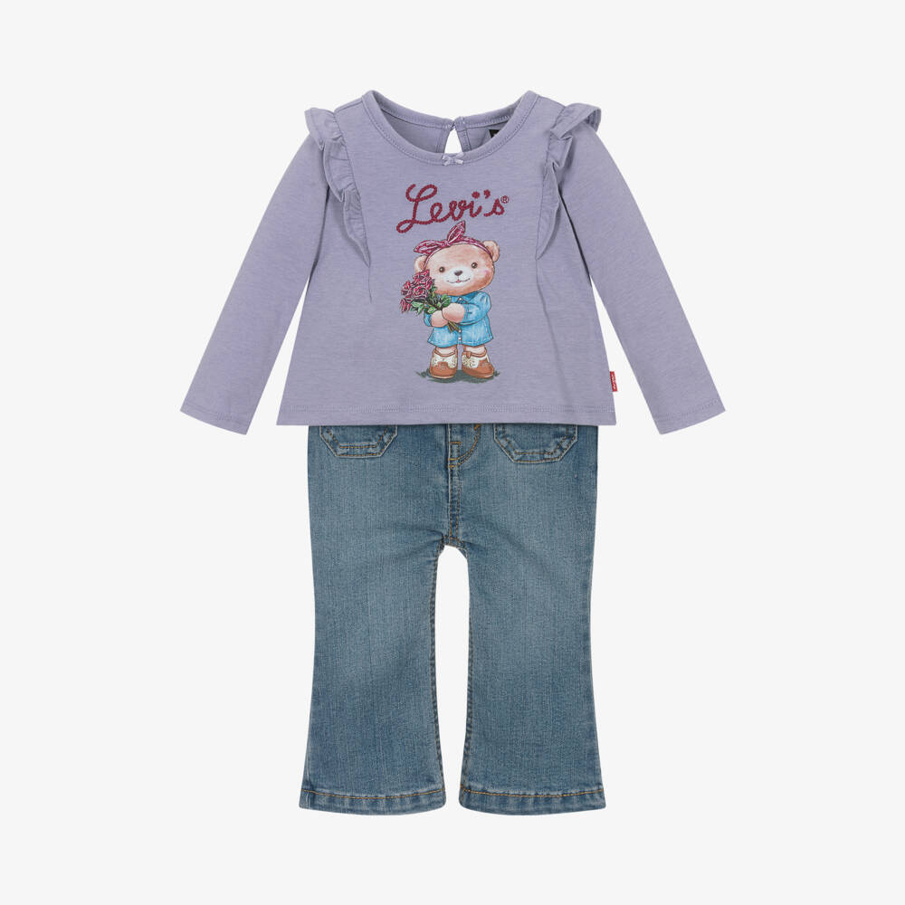 Levi's-Girls Denim and Lilac Top Set | Childrensalon Outlet