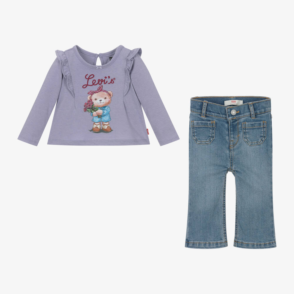 Levi's-Girls Denim and Lilac Top Set | Childrensalon Outlet