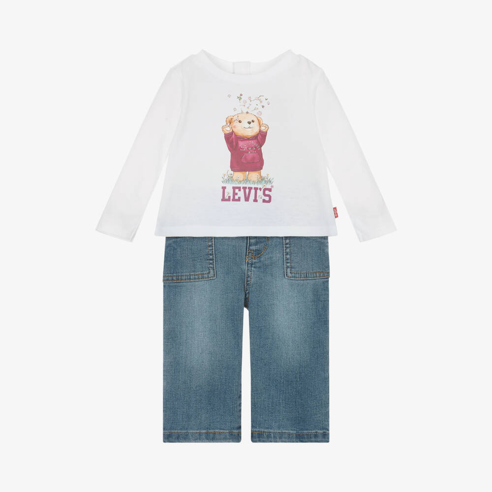 Levi's-طقم جينز دنيم لون أزرق للبنات | Childrensalon Outlet