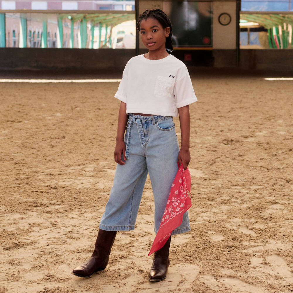 Levi's-Girls Denim Cropped Culottes with Braided Accent | Childrensalon Outlet