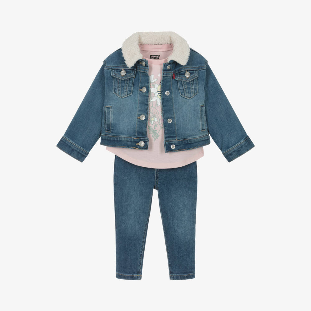 Levi's-Girls Denim & Pink Trio Set | Childrensalon Outlet