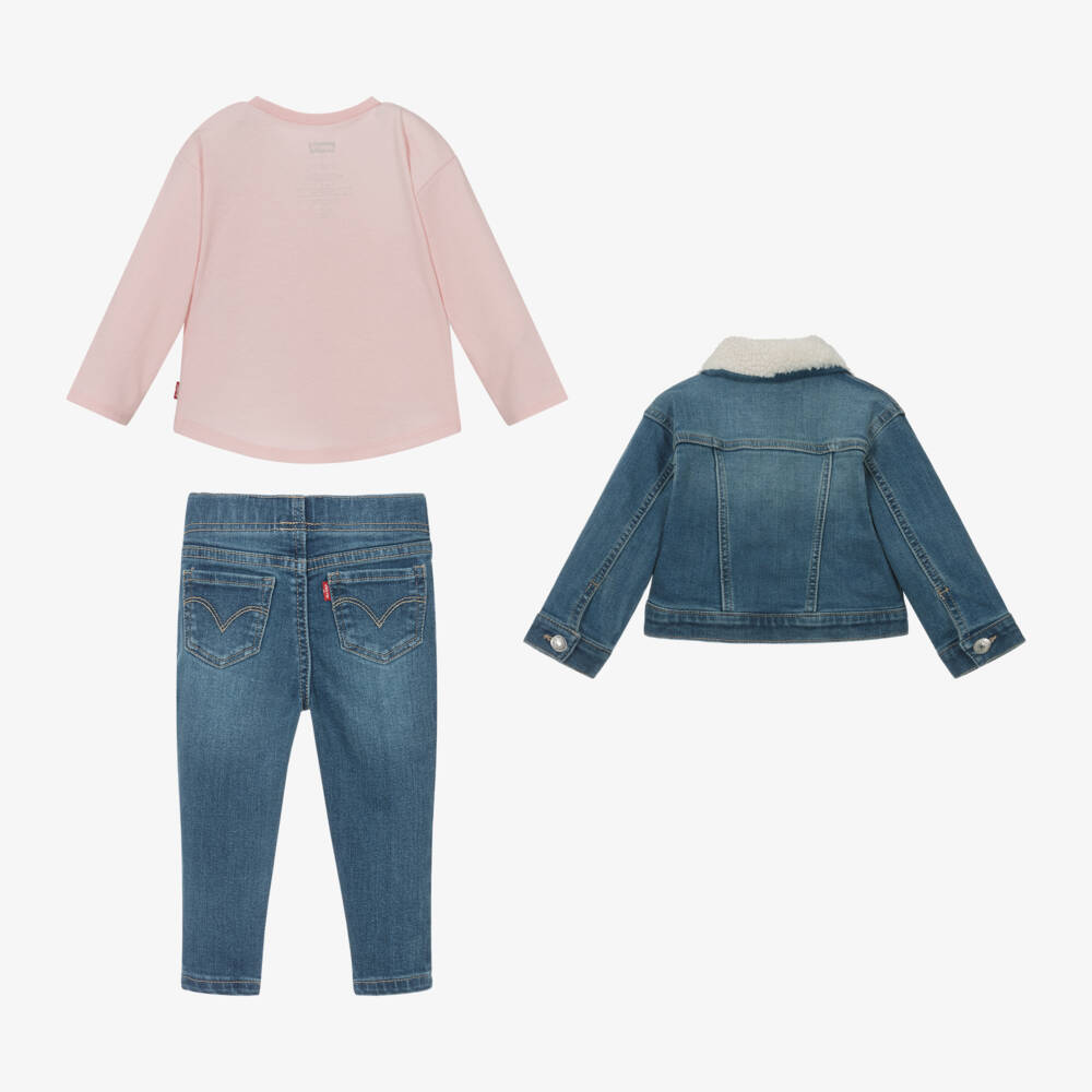 Levi's-Girls Denim & Pink Trio Set | Childrensalon Outlet