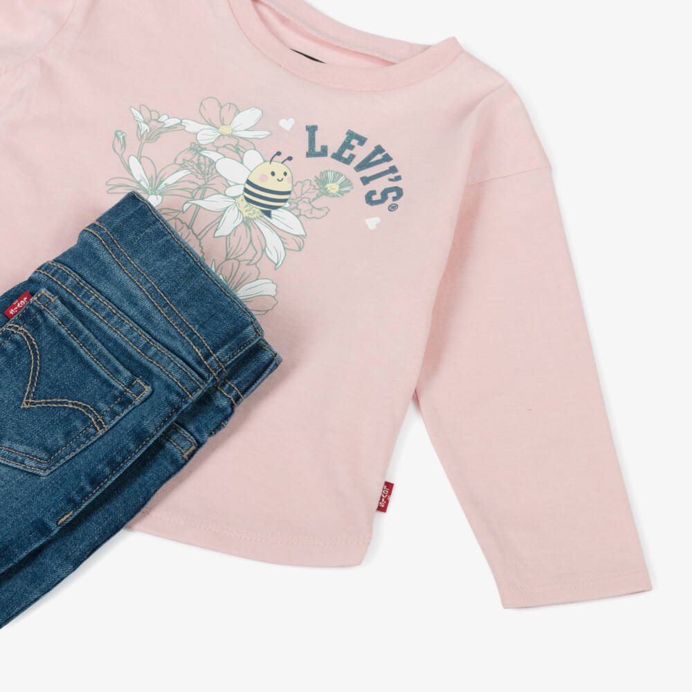 Levi's-Girls Denim & Pink Trio Set | Childrensalon Outlet