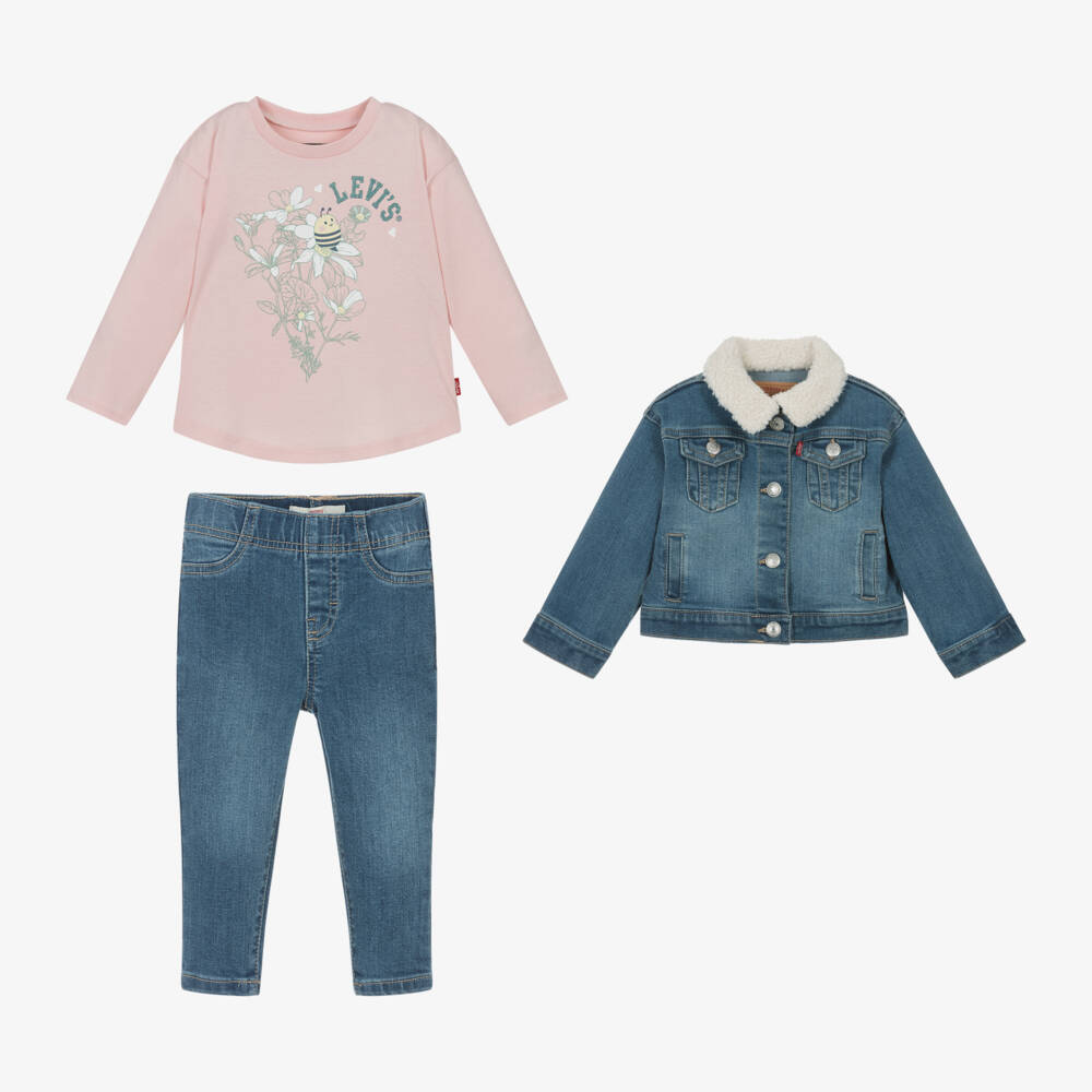 Levi's-Girls Denim & Pink Trio Set | Childrensalon Outlet