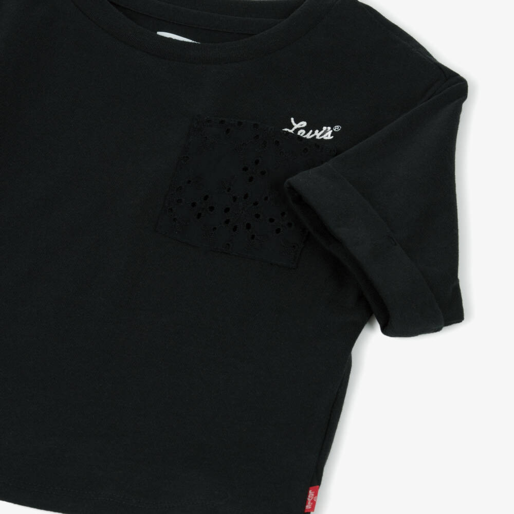 Levi's-Girls Elegant Black Eyelet Tee | Childrensalon Outlet