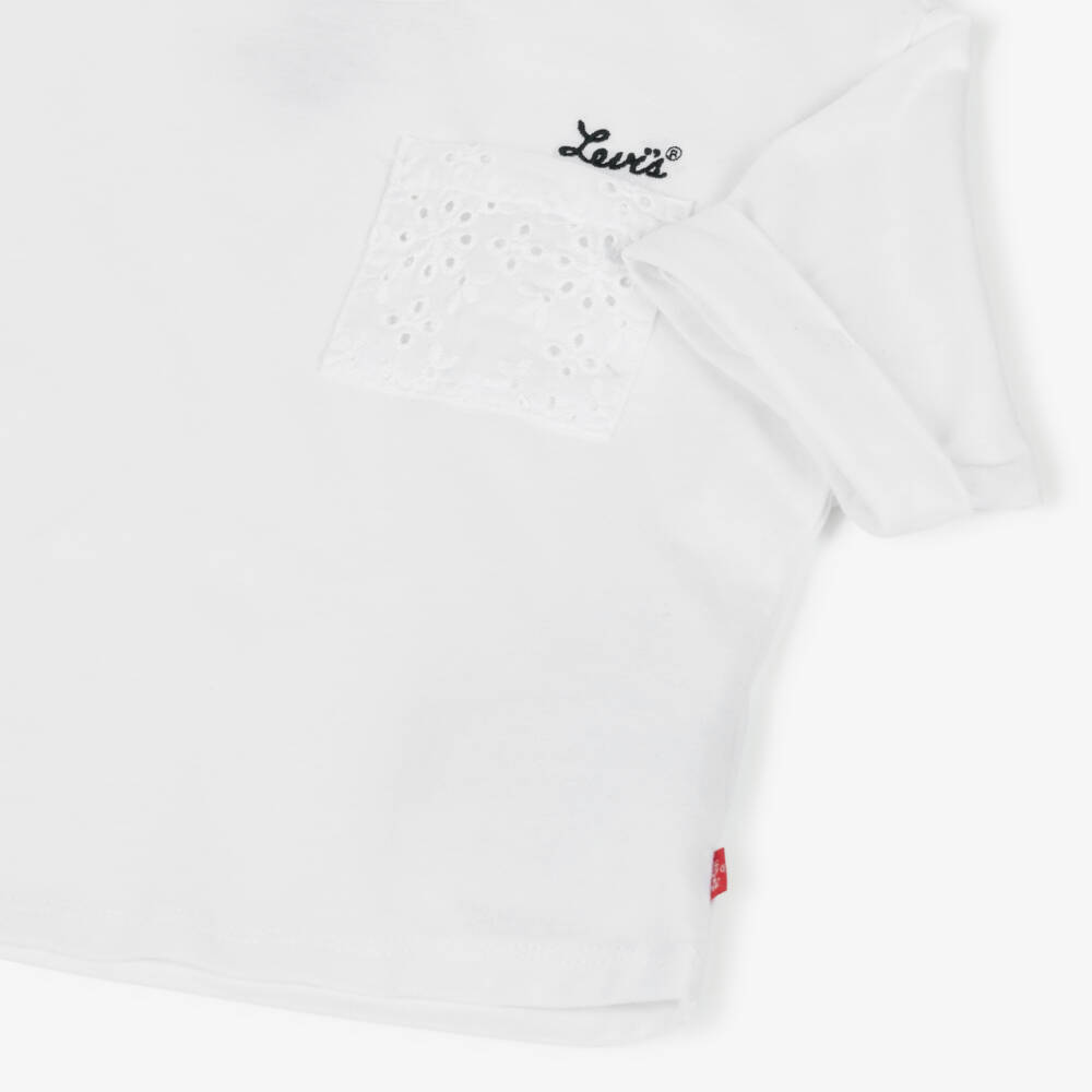 Levi's-Girls Elegant White Broderie Tee | Childrensalon Outlet