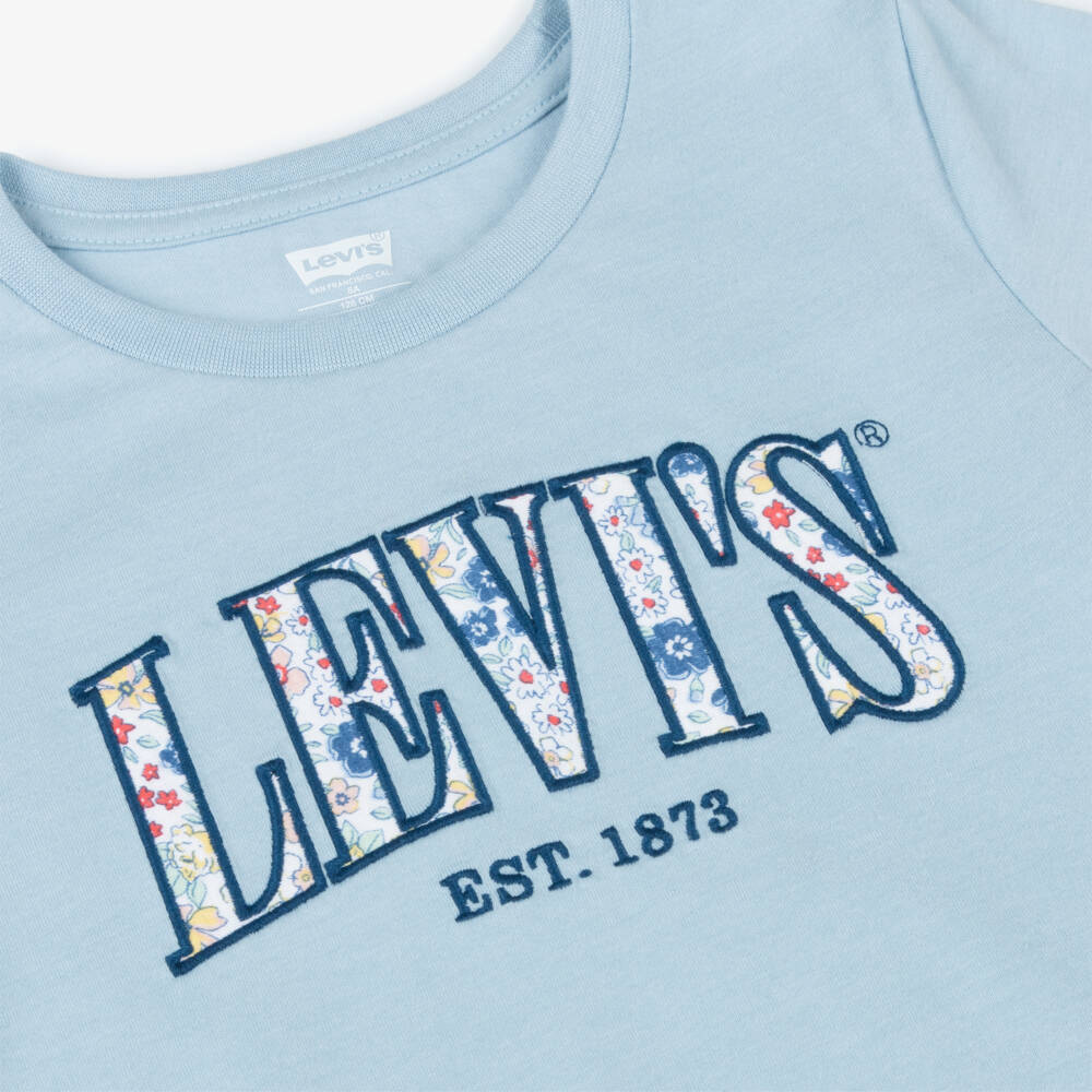 Levi's-Girls Floral Emblem Blue Tee | Childrensalon Outlet