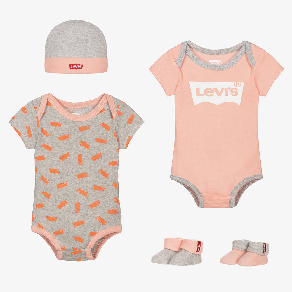 Levi's - طقم بِدلة أوفرول قطن لون زهري للمولودات | Childrensalon