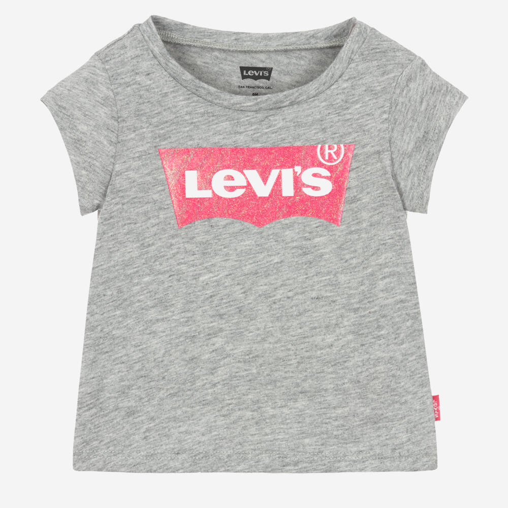 Levi's-Girls Grey Cotton T-Shirt With Batwing Logo | Childrensalon Outlet