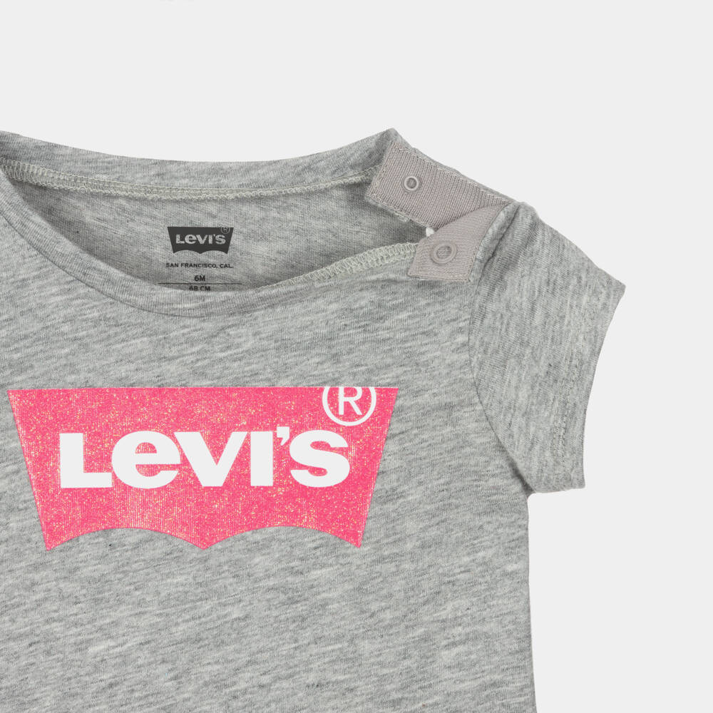 Levi's-تيشيرت أطفال بناتي قطن جيرسي لون رمادي | Childrensalon Outlet