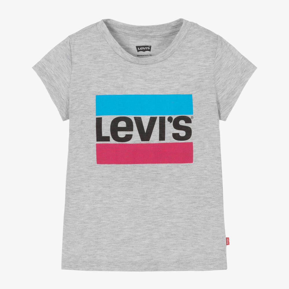 Levi's-Girls Grey Logo Tee in Soft Cotton | Childrensalon Outlet