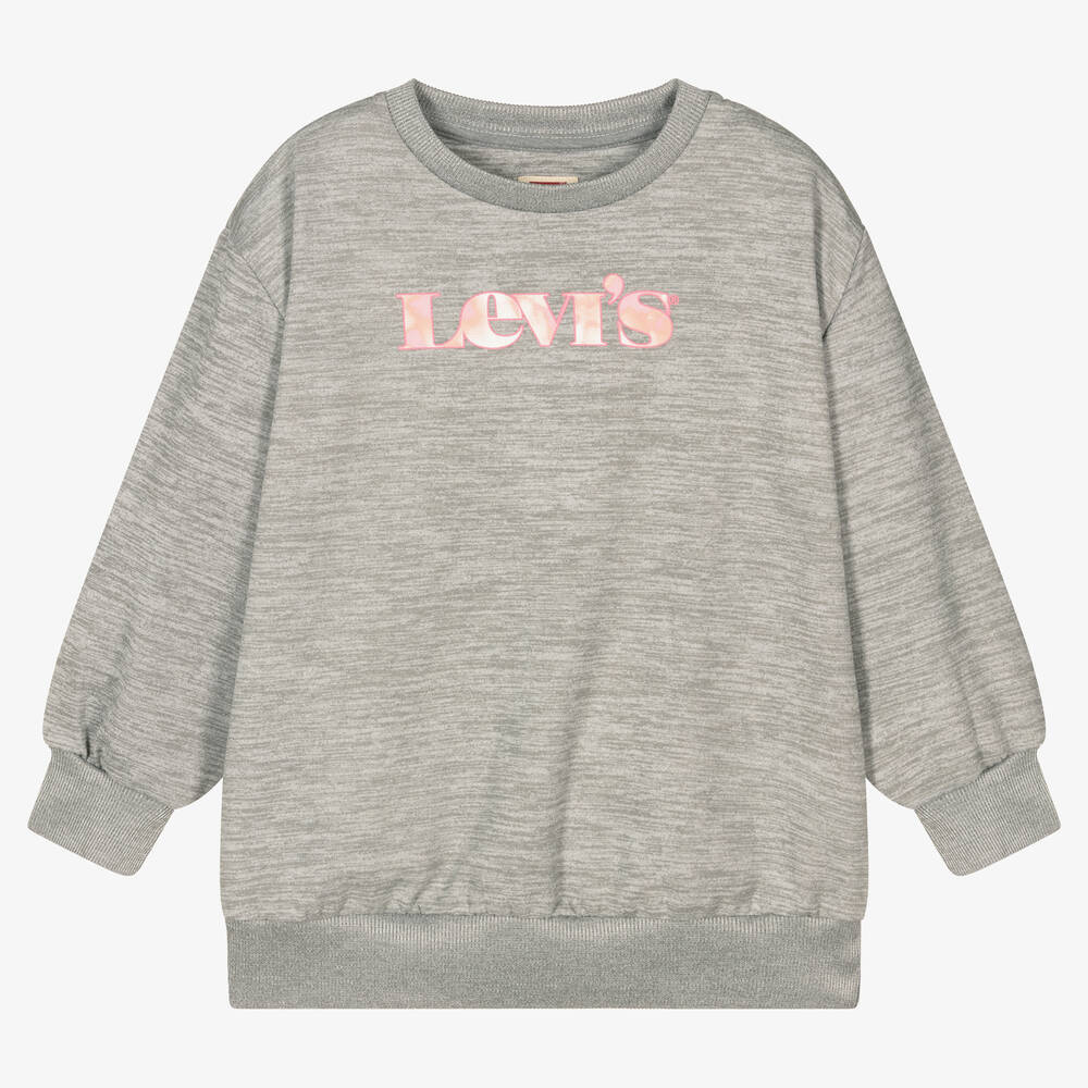 Levi s Girls Grey Pink Logo Sweatshirt Childrensalon Outlet