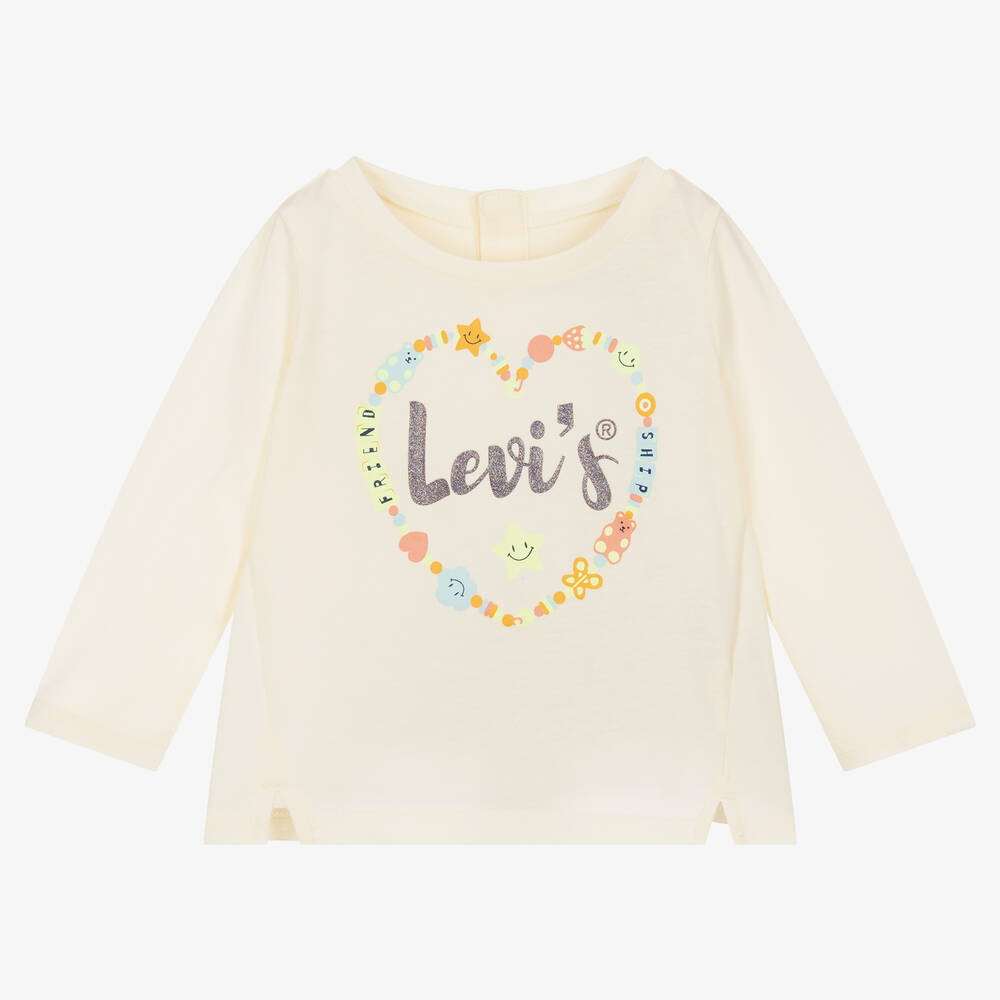 Levi's-Кремовый хлопковый топ с сердцем | Childrensalon Outlet