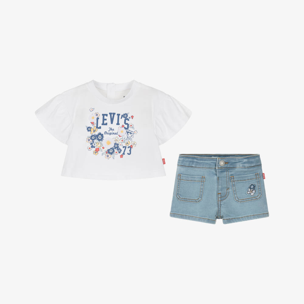 Levi's-Girls Ivory Floral Top & Denim Duo | Childrensalon Outlet