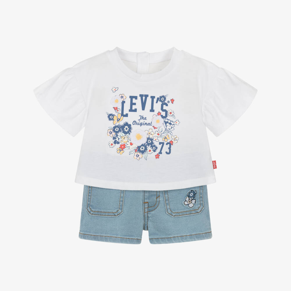 Levi's-Girls Ivory Floral Top & Denim Duo | Childrensalon Outlet