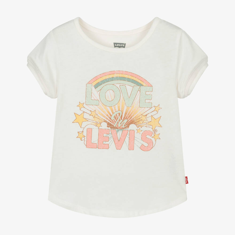 Levi's-Girls Ivory Glittery Love Tee | Childrensalon Outlet