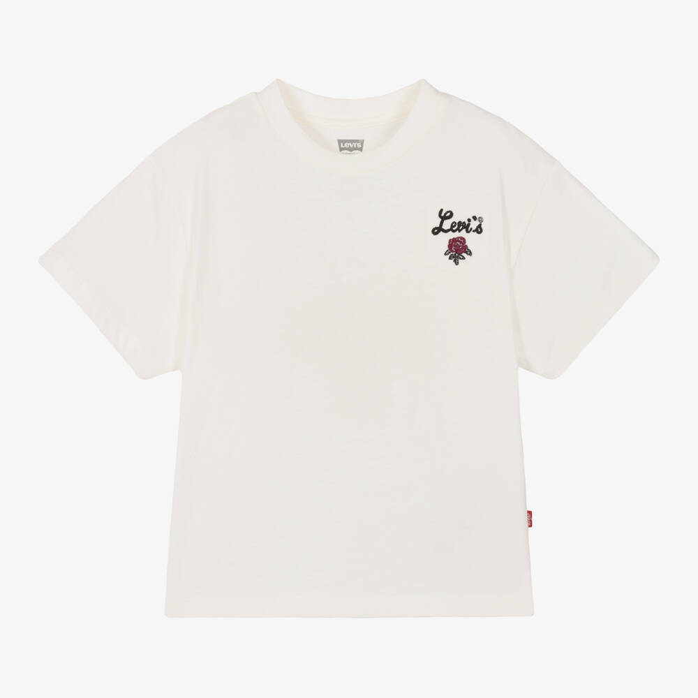 Levi's-Girls Ivory Rose Embroidered Tee | Childrensalon Outlet