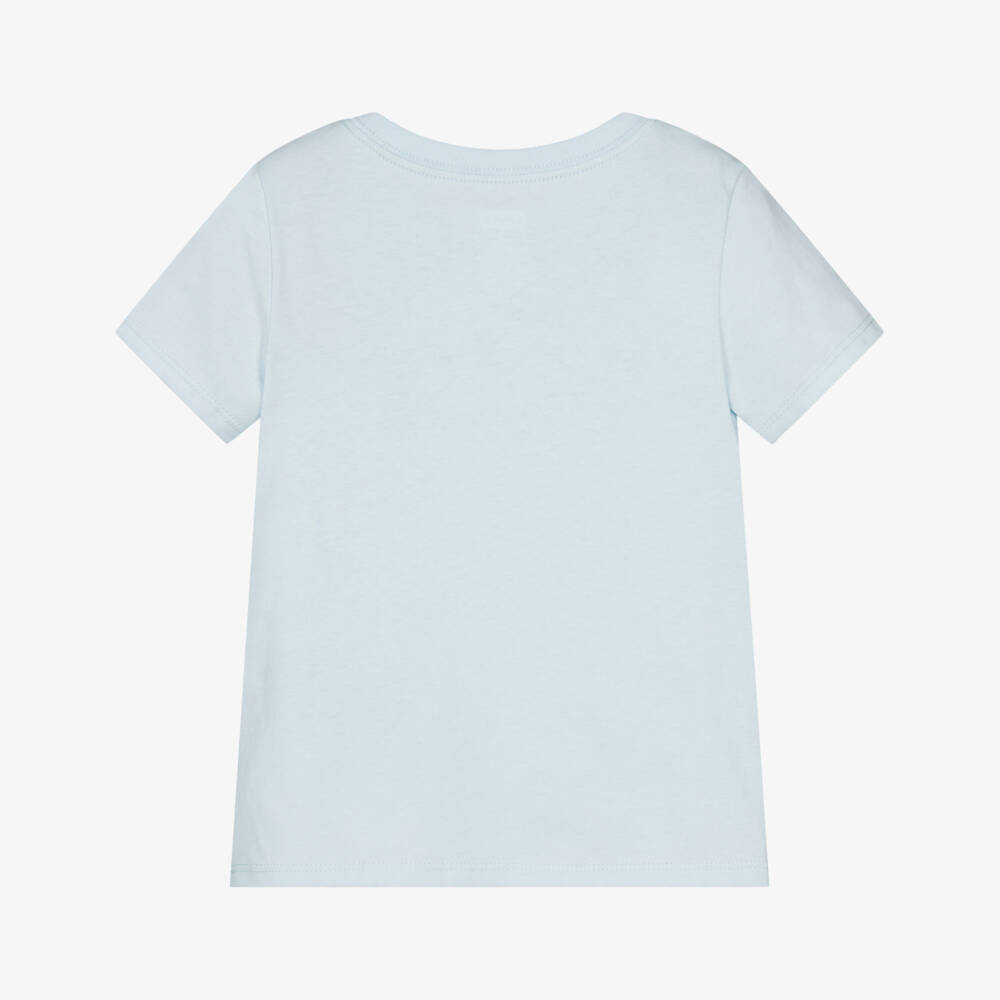 Levi's-Girls Light Blue Cotton T-Shirt with Pink Batwing Logo | Childrensalon Outlet