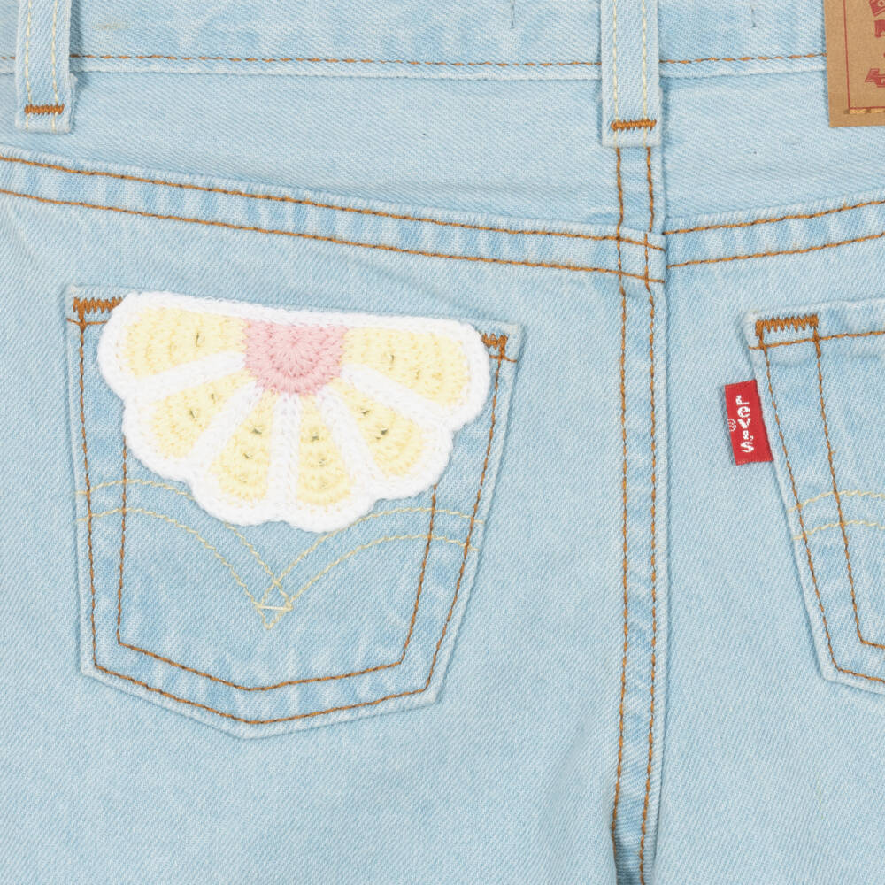 Levi's-Girls Light Blue Denim A Line Shorts with Embroidery | Childrensalon Outlet