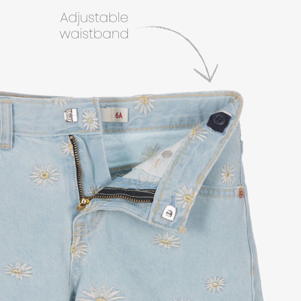 Levi's-Girls Light Blue Embroidered Daisy Shorts | Childrensalon Outlet