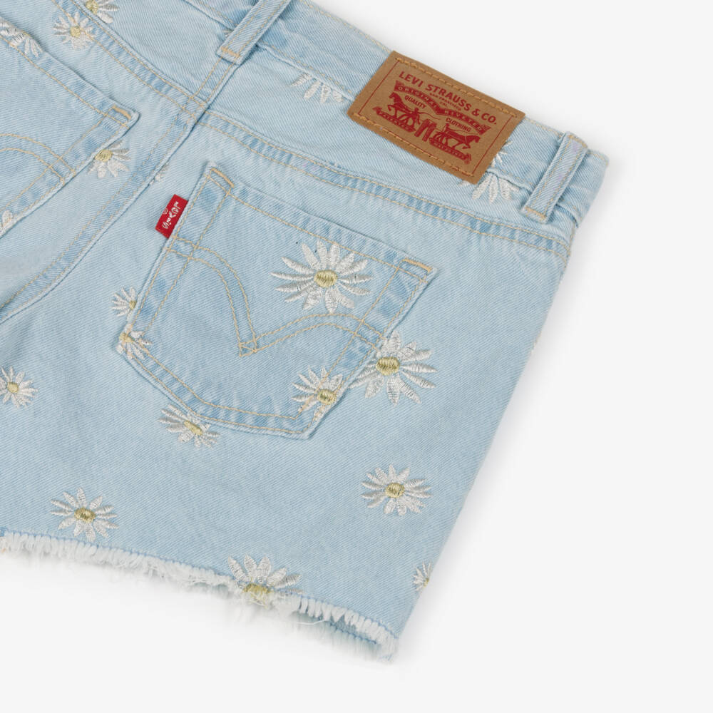 Levi's-Girls Light Blue Embroidered Daisy Shorts | Childrensalon Outlet