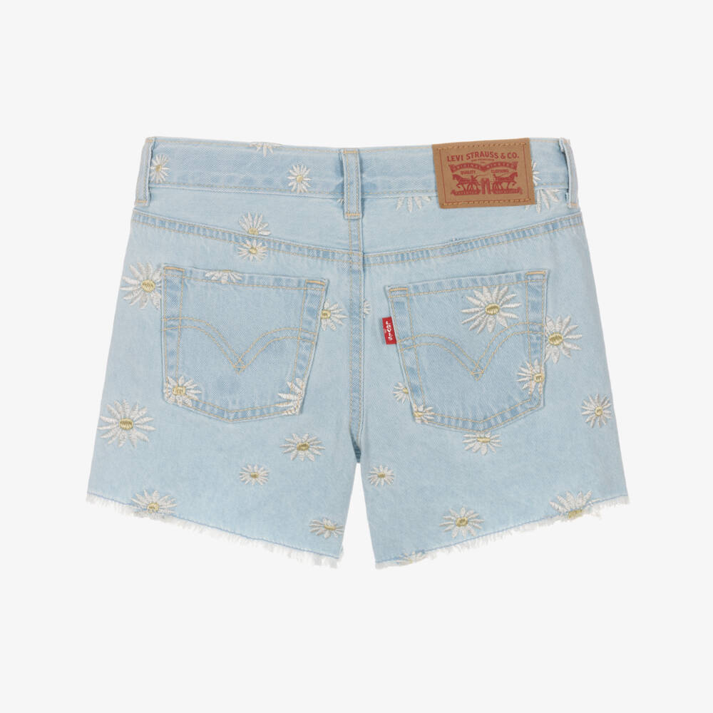 Levi's-Girls Light Blue Embroidered Daisy Shorts | Childrensalon Outlet