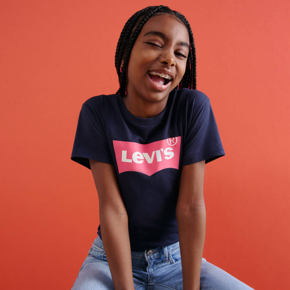 Levi's-Girls Navy Cotton Logo Tee | Childrensalon Outlet
