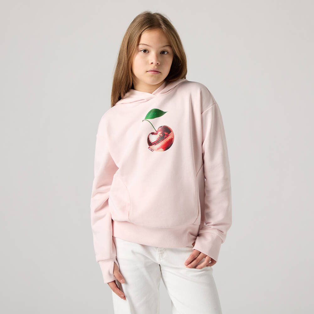 Levi's-Girls Pale Pink Jersey Hoodie with Cherry Print | Childrensalon Outlet