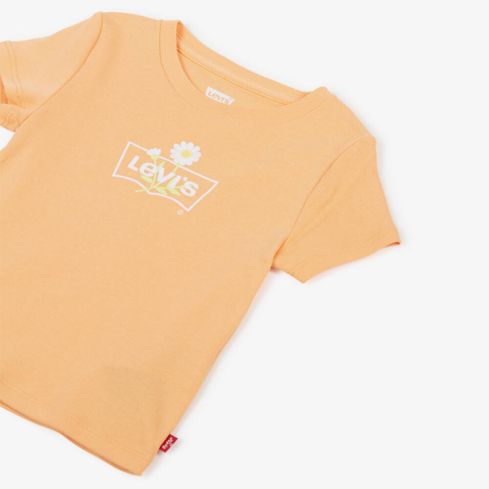 Levi's-Girls Pastel Orange Daisy Logo T-Shirt | Childrensalon Outlet