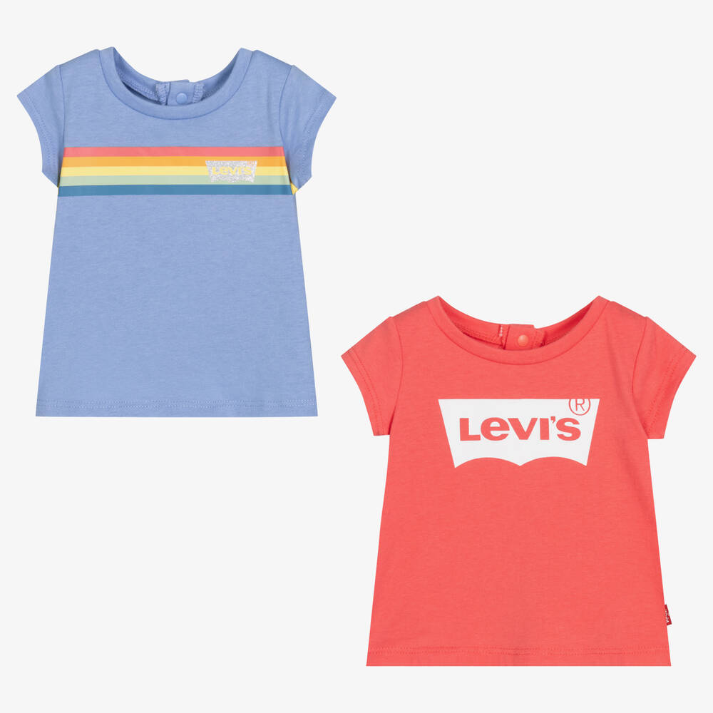 Levi's - تيشيرت قطن جيرسي لون زهري وأزرق (عدد 2) | Childrensalon