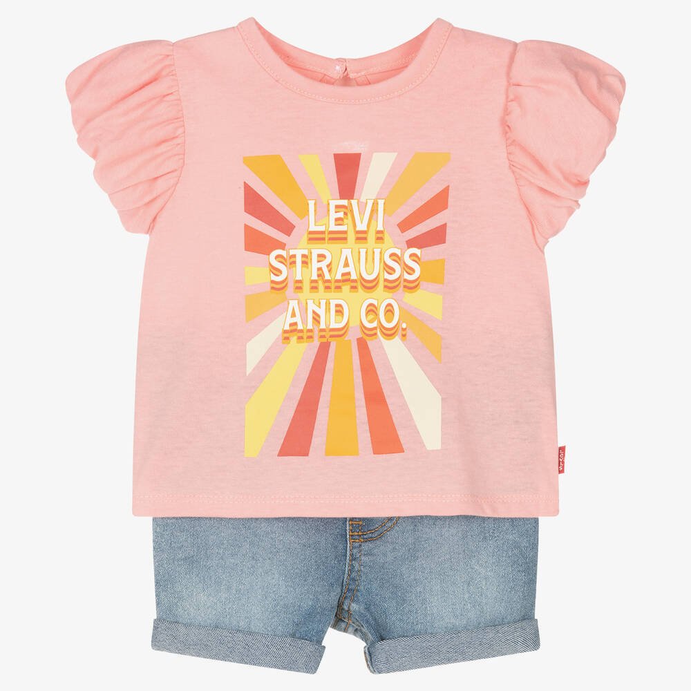 Levi's - Top & Shorts Set in Rosa und Blau | Childrensalon