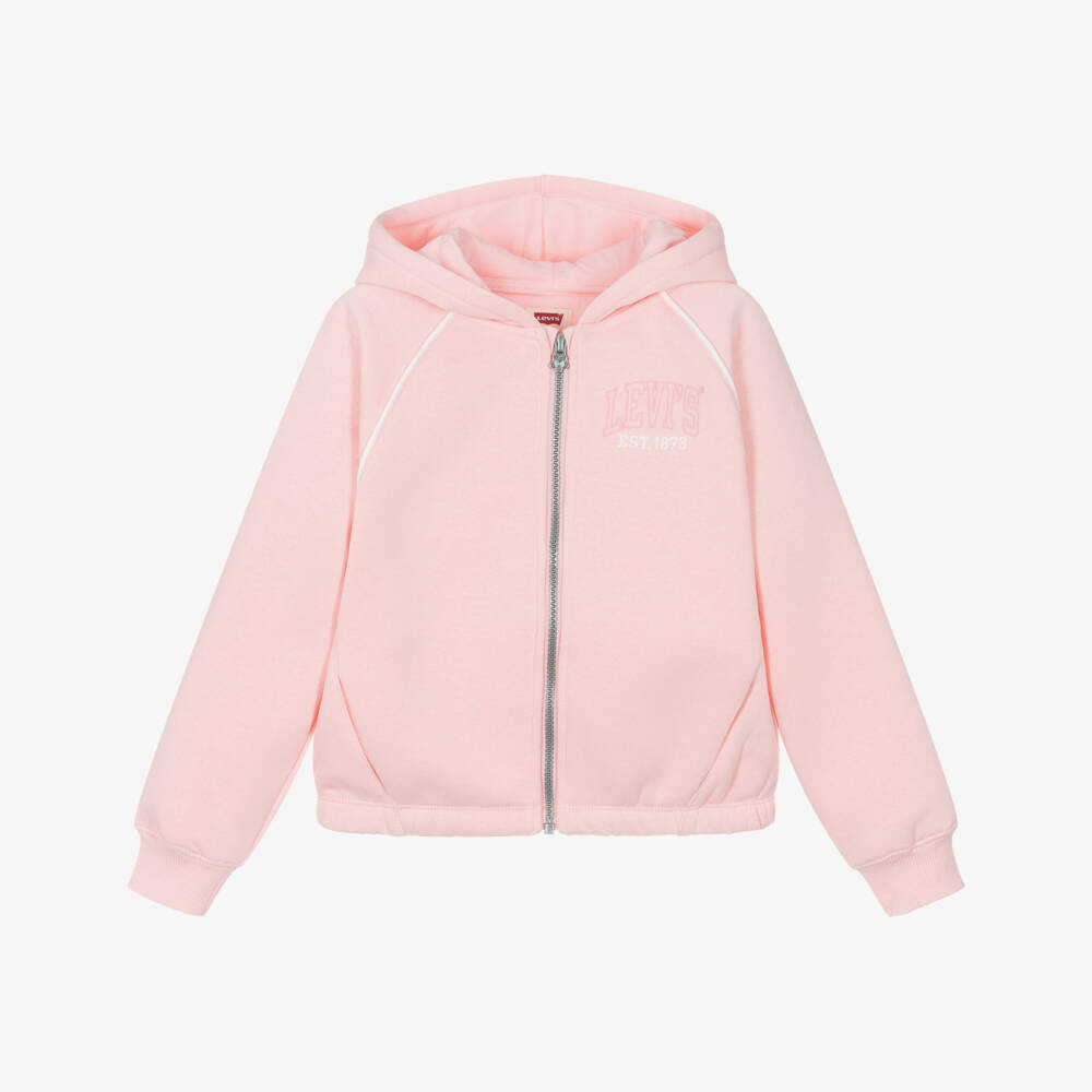 Levi's-Girls Pink Cotton Hooded Zip-Up Top with Appliqué Logo | Childrensalon Outlet